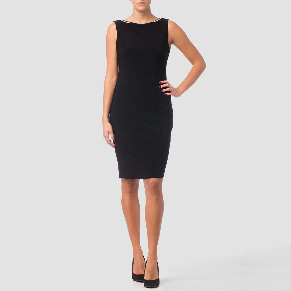 JOSEPH RIBKOFF dress sheath black lbd 10 jewel chain formal cocktail party - Picture 3 of 16